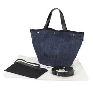 PRADA Small 2way Tote Shoulder Bag Denim Leather Blue Black 1BG244 90288928